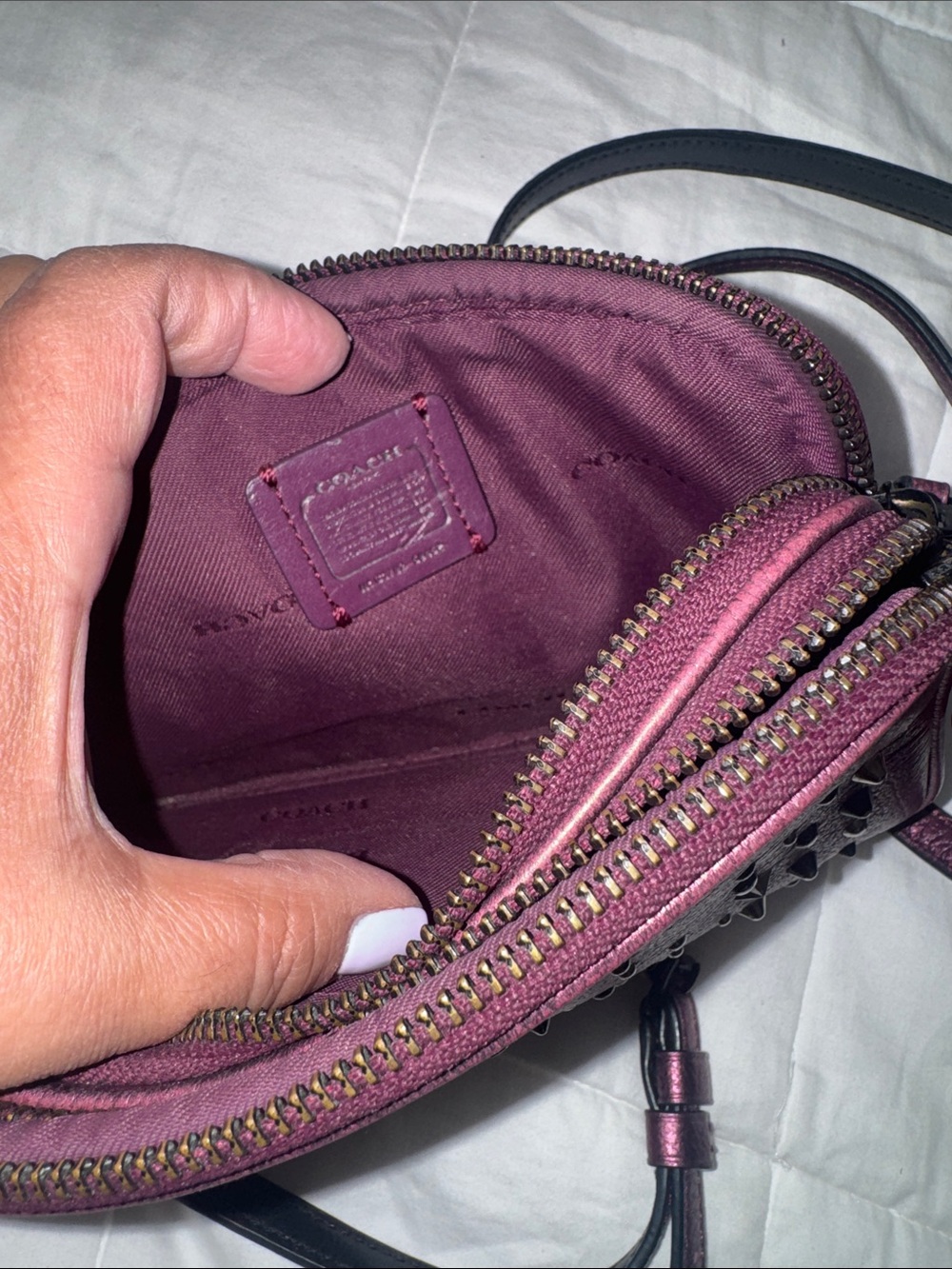 COACH Metallic Plum Star & Stud Leather Crossbody - Picture 11 of 13